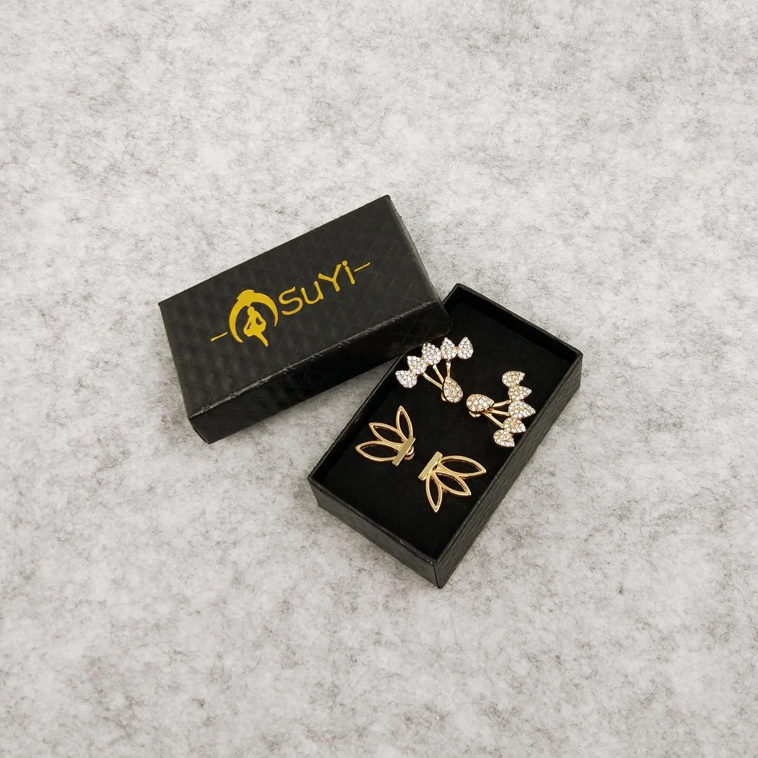 Suyi Fashion Hollow Lotus Flower Earrings Crystal Simple Chic Stud Earrings Set