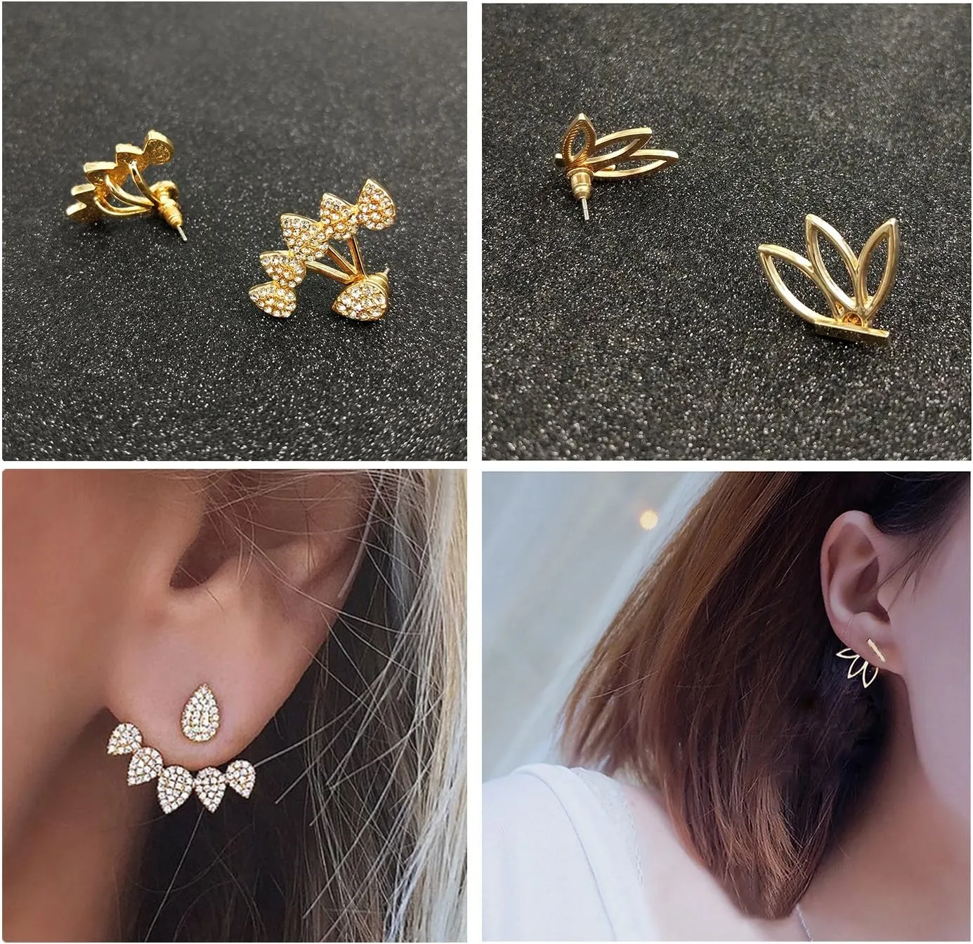 Suyi Fashion Hollow Lotus Flower Earrings Crystal Simple Chic Stud Earrings Set