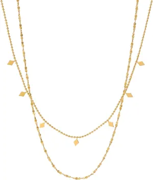 Sweater Chain Double Layer Beaded Choker Necklace High End Design Minimalist 18K Gold Plated Necklace 18 Inch Gift for Her
