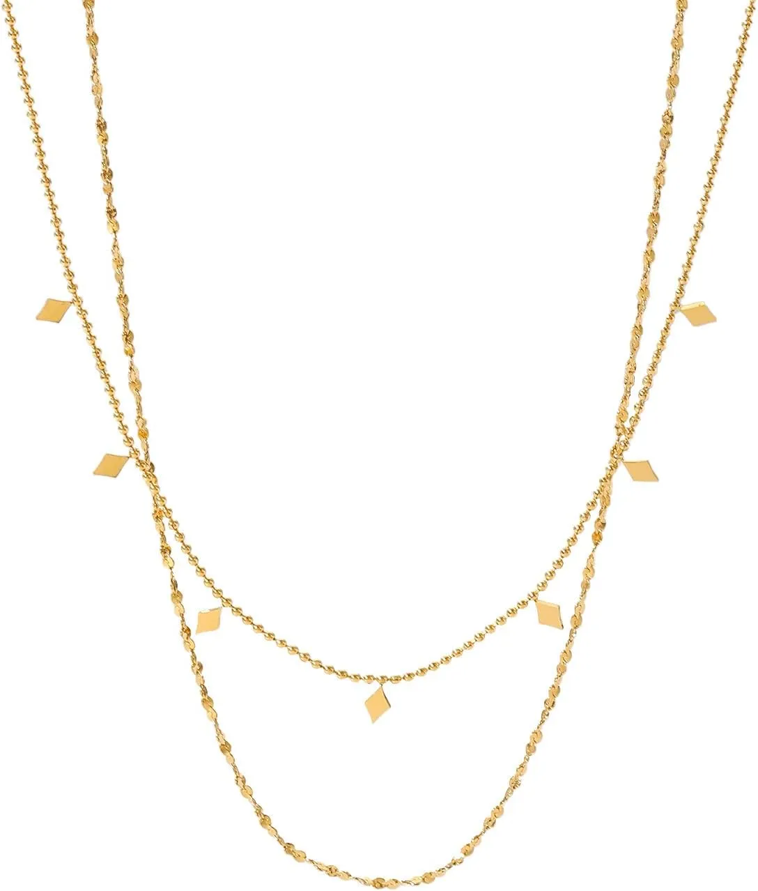 Sweater Chain Double Layer Beaded Choker Necklace High End Design Minimalist 18K Gold Plated Necklace 18 Inch Gift for Her