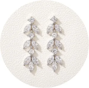 SWEETV Cubic Zirconia Wedding Earrings for Brides Bridesmaids, Elegant Marquise Bridal Dangling Earrings, Crystal Drop earrings for Women Jewelry Gifts