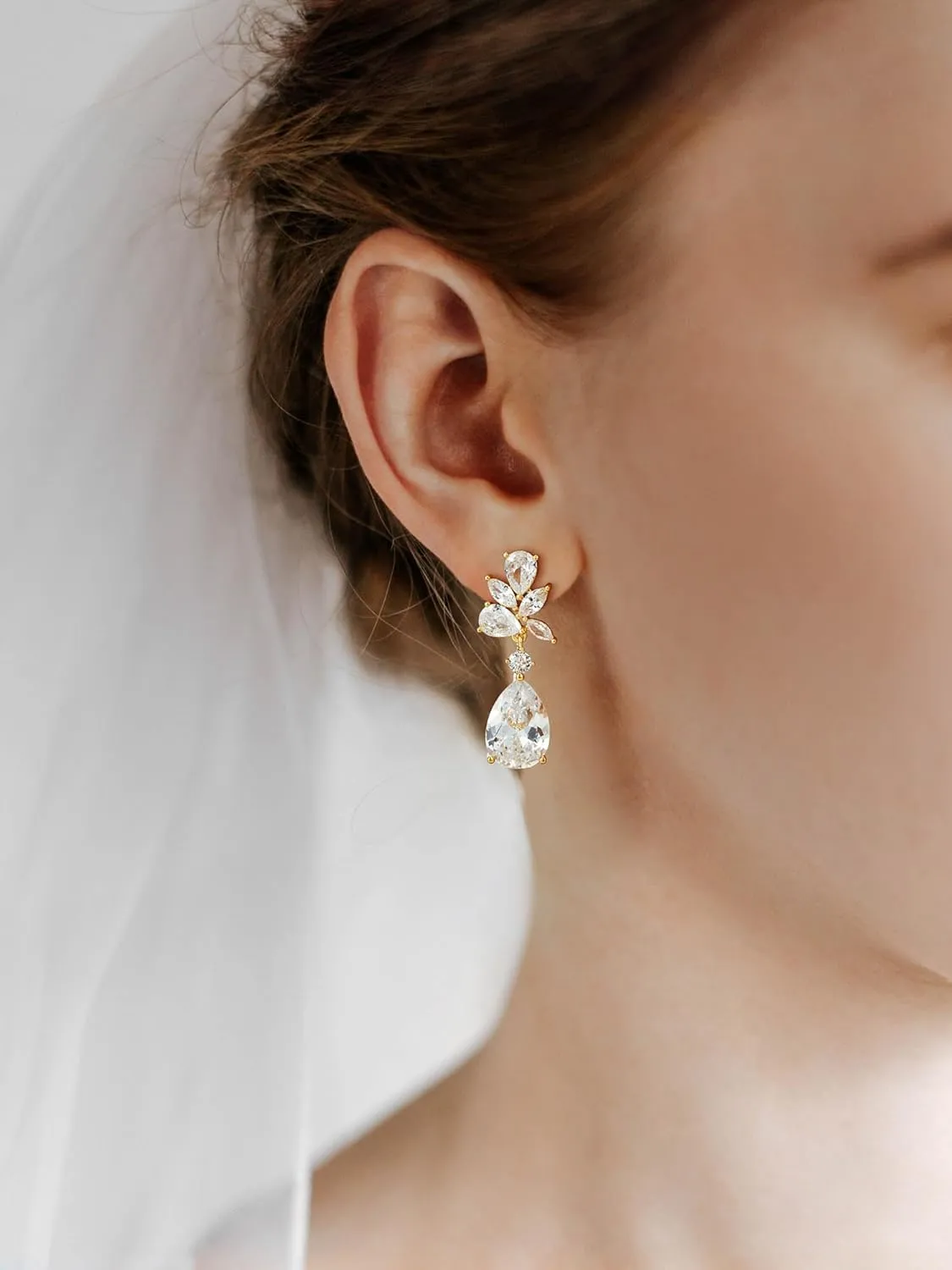 SWEETV Elegant Bridal Wedding Earrings for Brides, Bridesmaids, Cubic Zirconia Teardrop Dangle Earrings for Women Formal Jewelry
