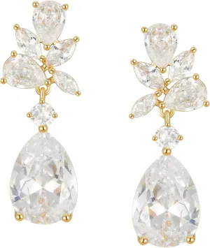 SWEETV Elegant Bridal Wedding Earrings for Brides, Bridesmaids, Cubic Zirconia Teardrop Dangle Earrings for Women Formal Jewelry