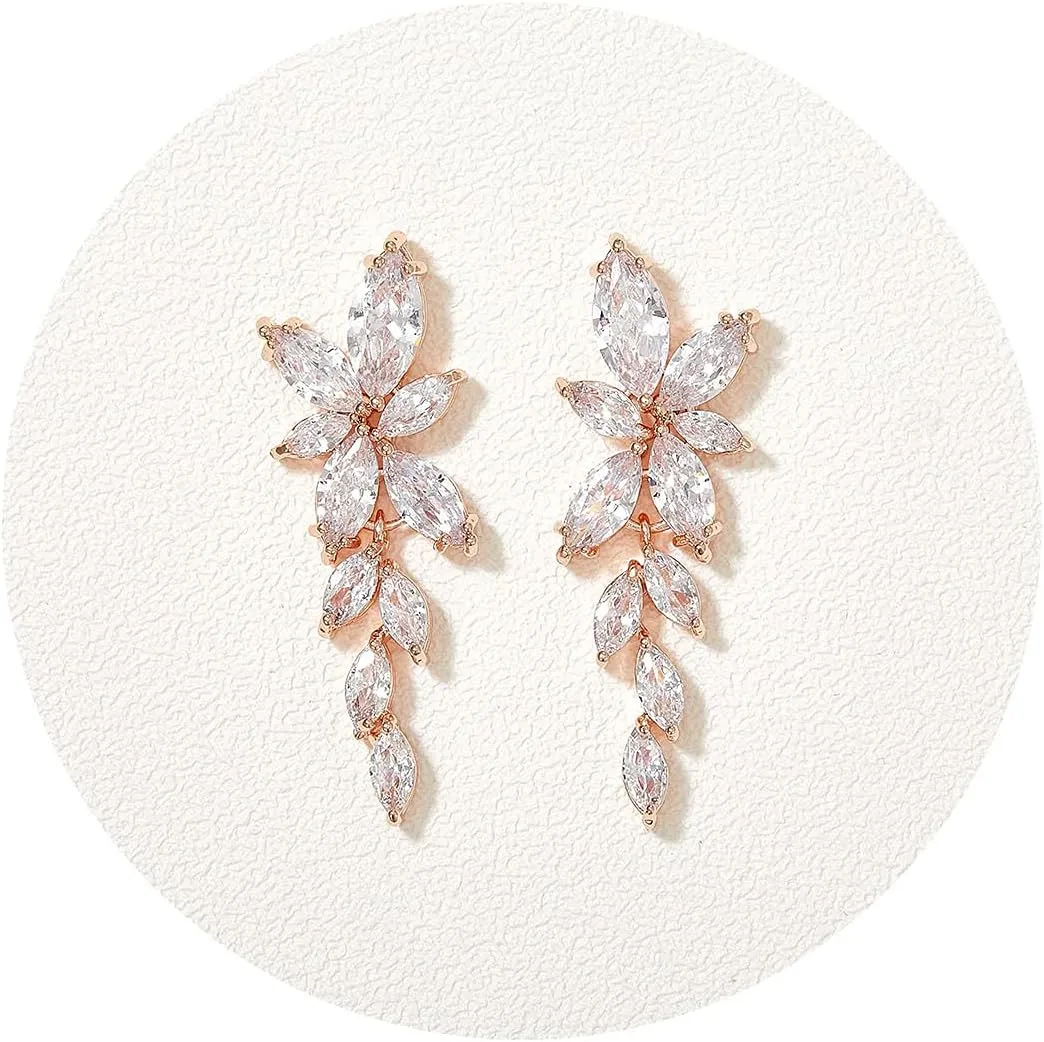 SWEETV Marquise Cubic Zirconia Bridal Earrings, Elegant Wedding Earrings for Brides Bridesmaids, Crystal Formal Drop Earrings for Women Jewelry Gifts