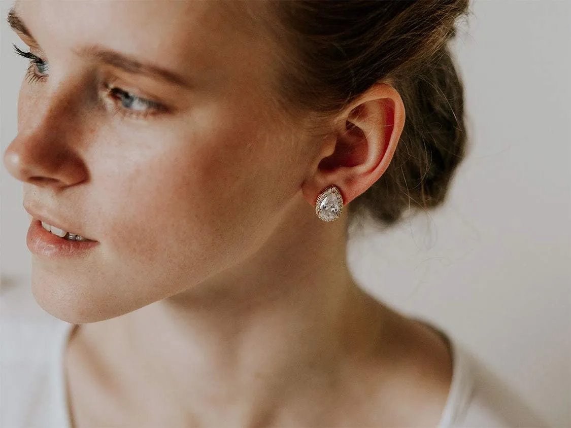 SWEETV Teardrop Bridal Earrings for Wedding, Prom - Elegant Cubic Zirconia Stud Earrings for women, brides, bridesmaids