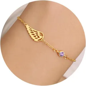 Sympathy Gifts for Loss of Loved One Birthstone Bracelets for Women 14K Gold Plated Angel Wing Memory Bracelet Sorry for Your Loss Gifts Memorial Protection Remembrance Birthday Jewelry
