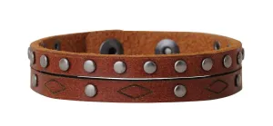 Tan Leather Wrap Bracelet with Silver Metal Details