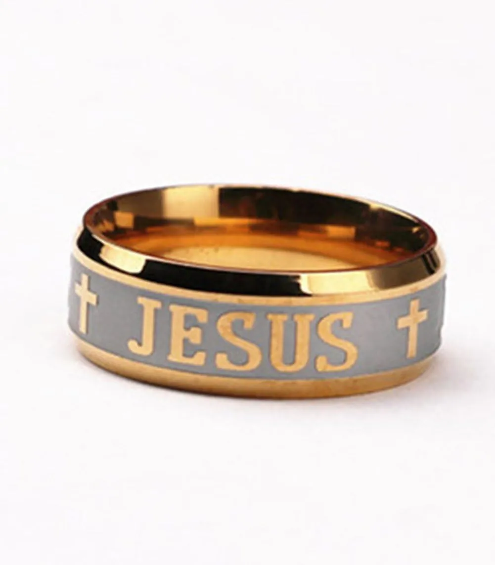 Tanyoyo 8MM stainless steel Gold Plated Jesus Cross Ring Size 6-14