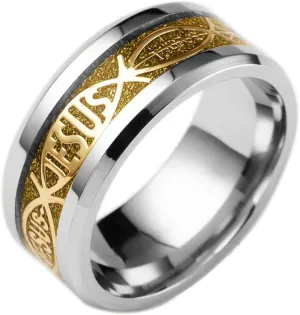 Tanyoyo 8mm Stainless Steel Jesus Rings Wedding Bands Gold Promise Size 6-13