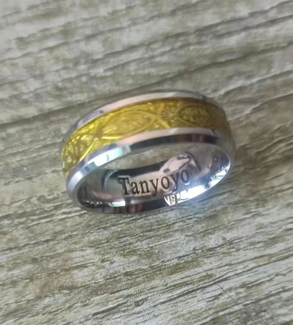 Tanyoyo 8mm Stainless Steel Jesus Rings Wedding Bands Gold Promise Size 6-13