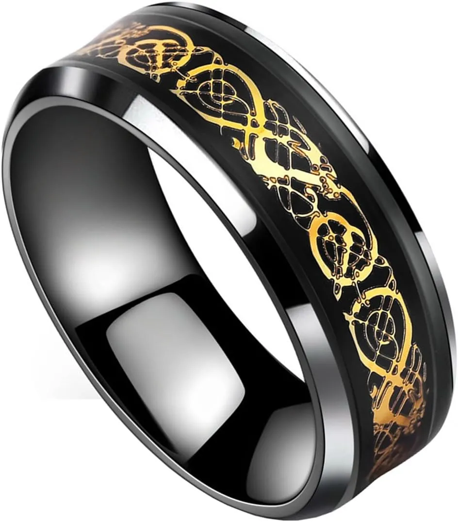 Tanyoyo Black Gold Celtic Dragon stainless steel Ring Wedding Band Jewelry Size 7-14