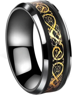 Tanyoyo Black Gold Celtic Dragon stainless steel Ring Wedding Band Jewelry Size 7-14