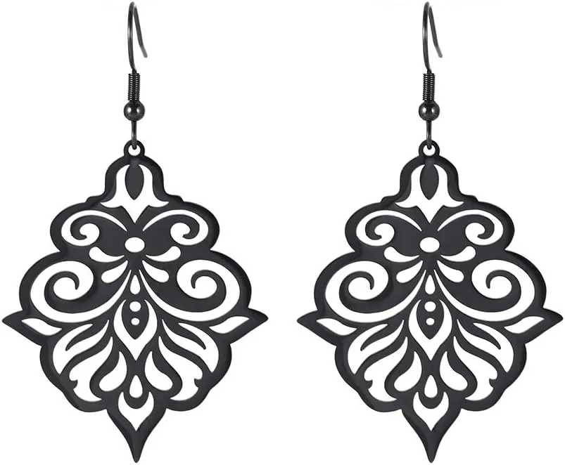 TEAMER Vintage Filigree Flower Earrings Stainless Steel Dangle Drop Flower Earrings Elegant Jewelry for Women