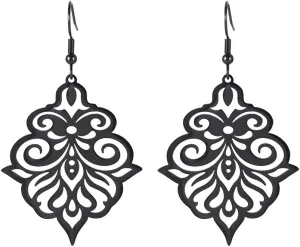 TEAMER Vintage Filigree Flower Earrings Stainless Steel Dangle Drop Flower Earrings Elegant Jewelry for Women