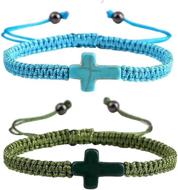 tenghong2021 2Pcs Braided Rope Cross Bracelet for Women Men Friends Religious Christian Adjustable Pray String Woven Bracelets Unique Friendship Couple Matching Wristband Set Jewelry