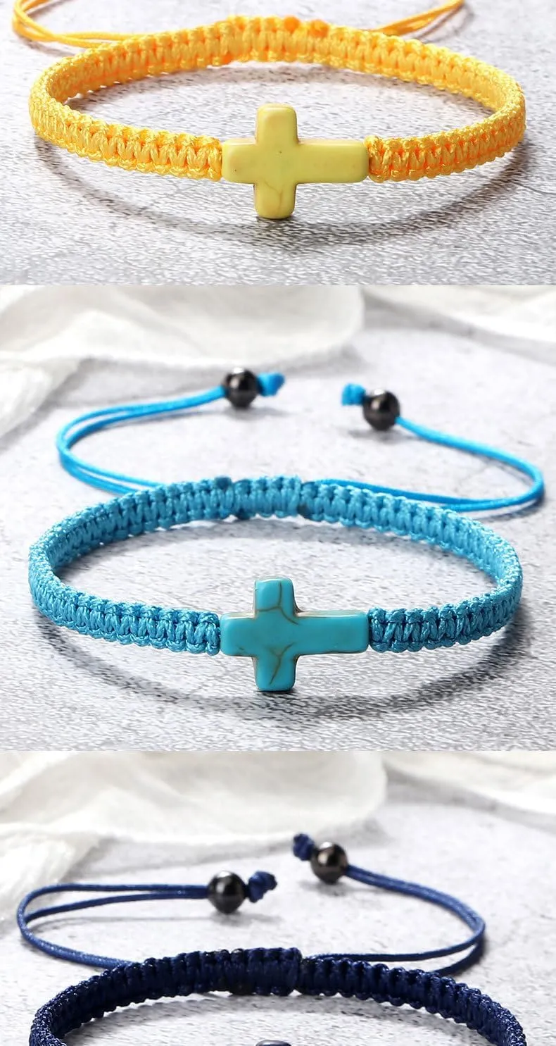 tenghong2021 2Pcs Braided Rope Cross Bracelet for Women Men Friends Religious Christian Adjustable Pray String Woven Bracelets Unique Friendship Couple Matching Wristband Set Jewelry