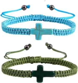 tenghong2021 2Pcs Braided Rope Cross Bracelet for Women Men Friends Religious Christian Adjustable Pray String Woven Bracelets Unique Friendship Couple Matching Wristband Set Jewelry