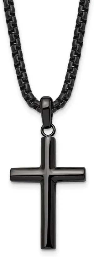 The Black Bow Gunmetal Plated Stainless Steel Polished Domed Cross Necklace, 24 Inch