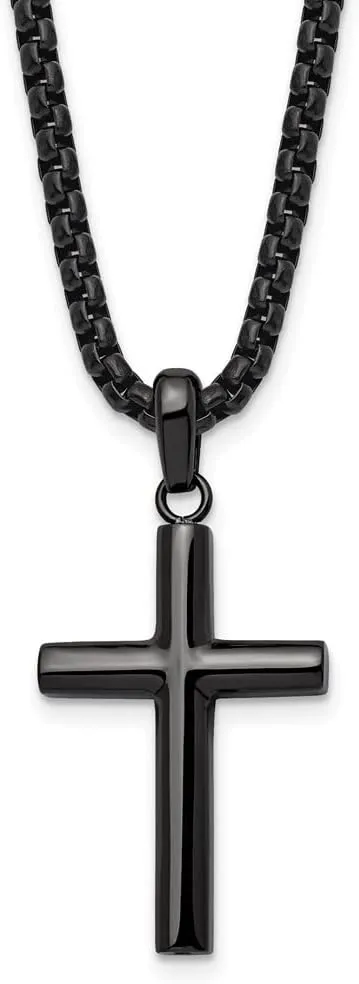 The Black Bow Gunmetal Plated Stainless Steel Polished Domed Cross Necklace, 24 Inch