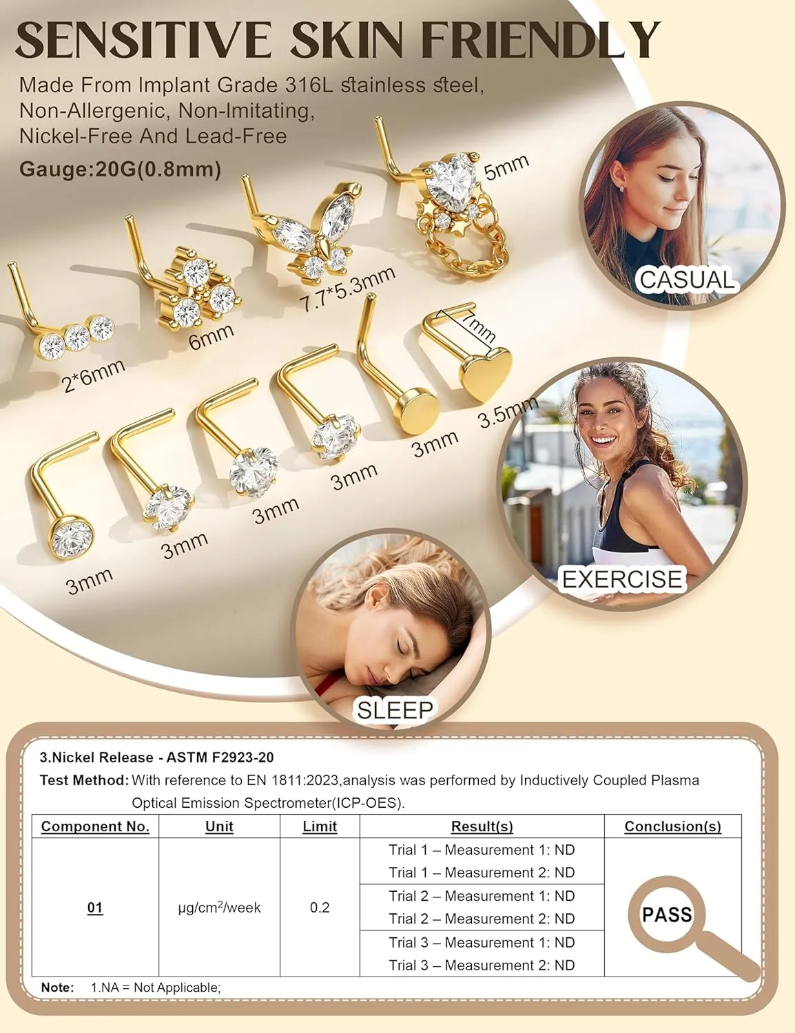THUNARAZ 14K Gold Filled Nose Rings Hoop L Shape Nose Studs 18G 20G Stainless Steel Nose Stud Screw Round CZ Heart Simulated Diamond Hypoallergenic Nostril Piercing Jewelry for Women Men Silver Gold