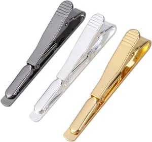 Tie Clip for Men Set of 3 Tie Bars in Black Silver Gold Fashionable Suit Accessory for Men