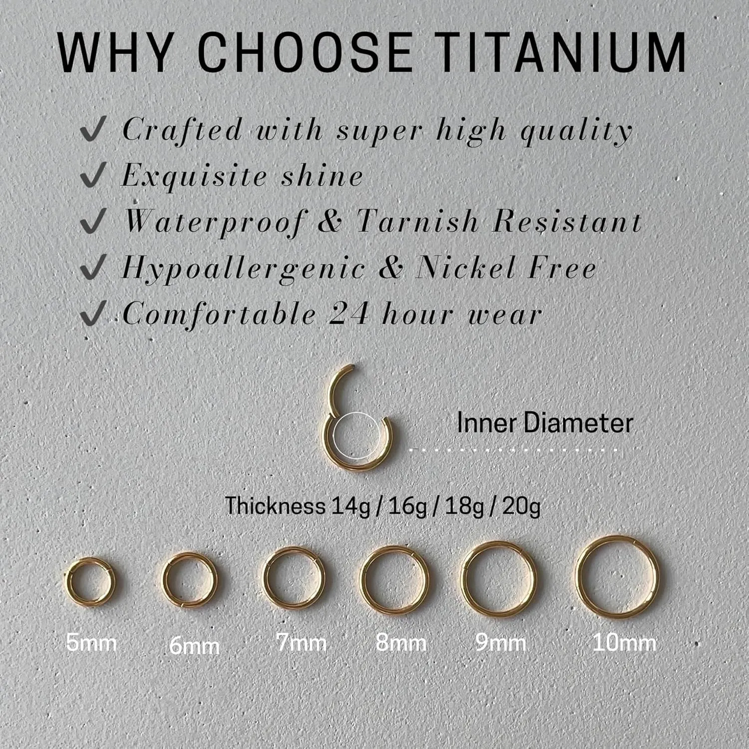 Titanium Nose Rings Hoop/Hinged Jewelry Earring for Septum, Cartilage earrings and Piercing ring for Conch, Daith, Rook, Lip, Belly Button, Body Piercings for Women and Men