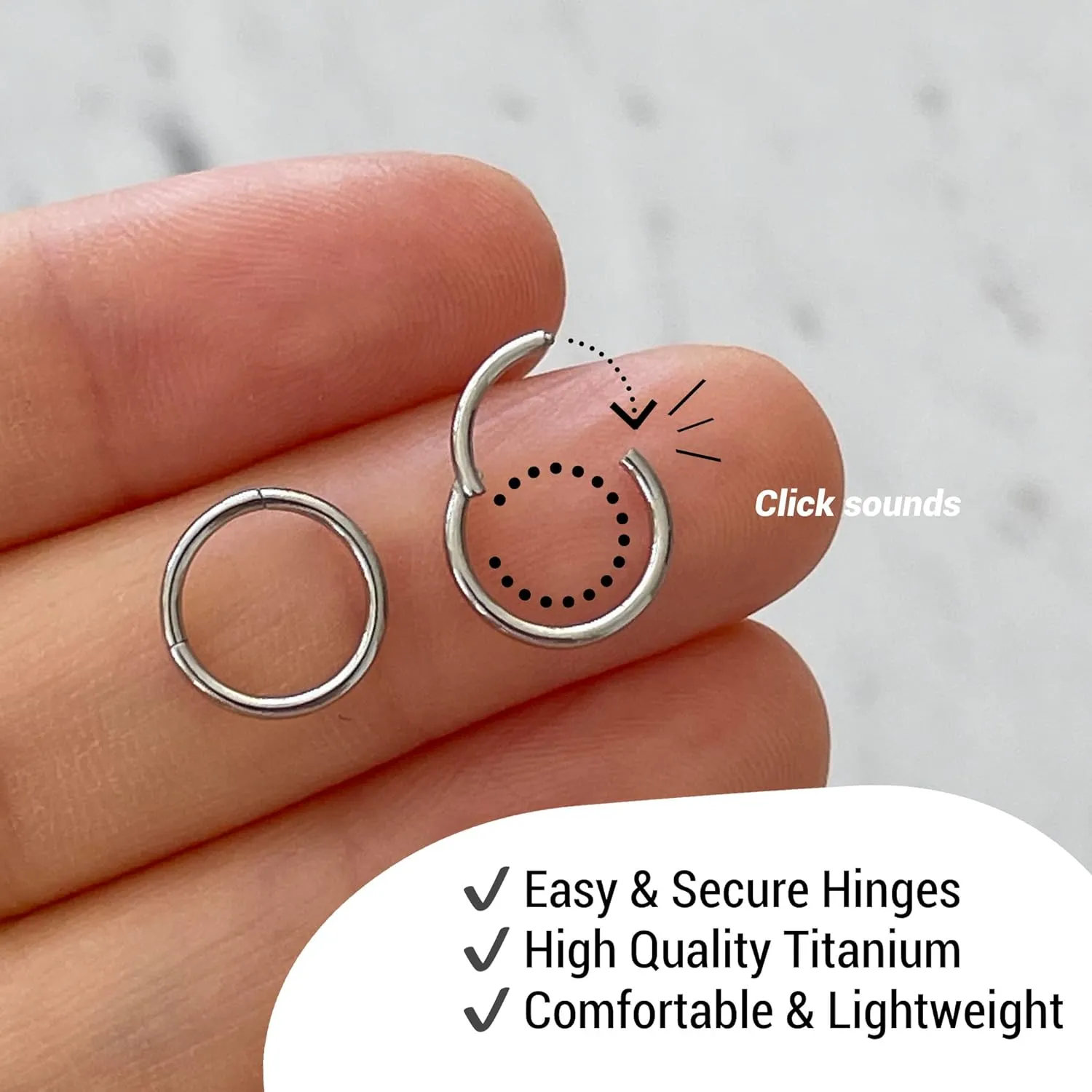 Titanium Nose Rings Hoop/Hinged Jewelry Earring for Septum, Cartilage earrings and Piercing ring for Conch, Daith, Rook, Lip, Belly Button, Body Piercings for Women and Men