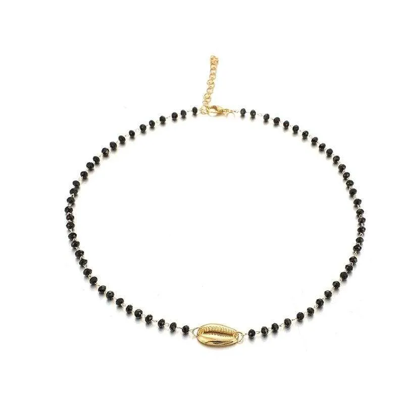 Tocona Charms Black Beaded Necklace Gold Beach Bohemian Shell Chockers Women Summer Jewelry A13102 (A13102)