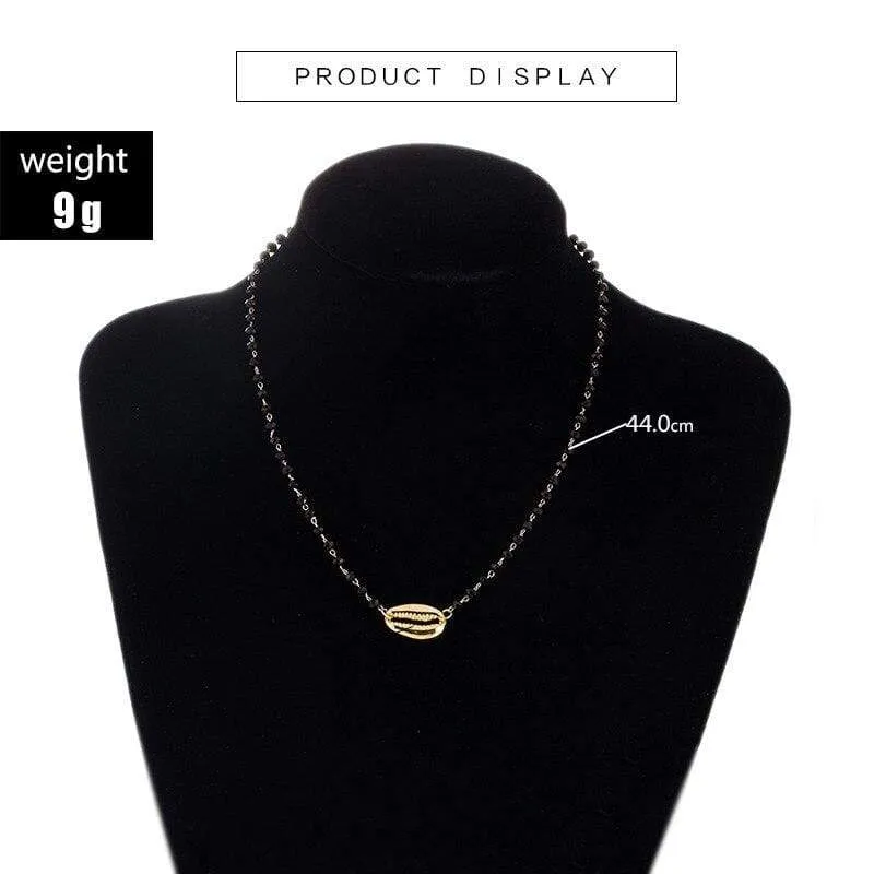 Tocona Charms Black Beaded Necklace Gold Beach Bohemian Shell Chockers Women Summer Jewelry A13102 (A13102)