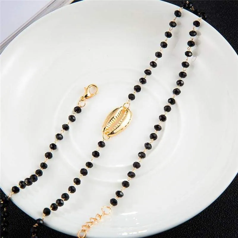 Tocona Charms Black Beaded Necklace Gold Beach Bohemian Shell Chockers Women Summer Jewelry A13102 (A13102)