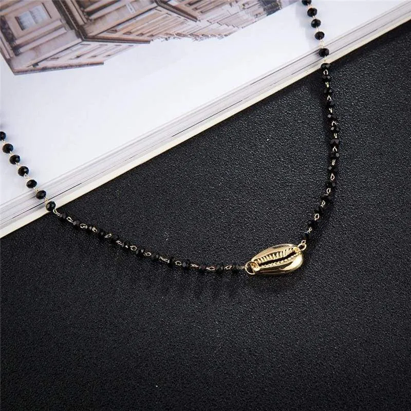 Tocona Charms Black Beaded Necklace Gold Beach Bohemian Shell Chockers Women Summer Jewelry A13102 (A13102)
