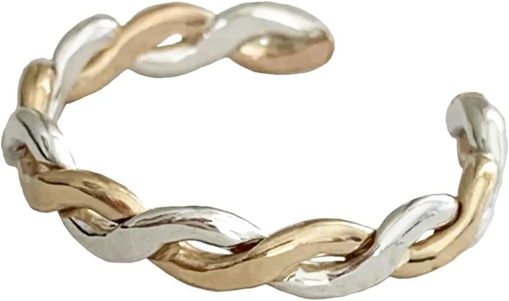 Toe Ring | Twine Medley Braided .925 Sterling Silver & 14K Gold Fill | Adjustable Toe Ring | Two-Tone Mixed Metal Ring | One Size Fits Most