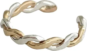 Toe Ring | Twine Medley Braided .925 Sterling Silver & 14K Gold Fill | Adjustable Toe Ring | Two-Tone Mixed Metal Ring | One Size Fits Most