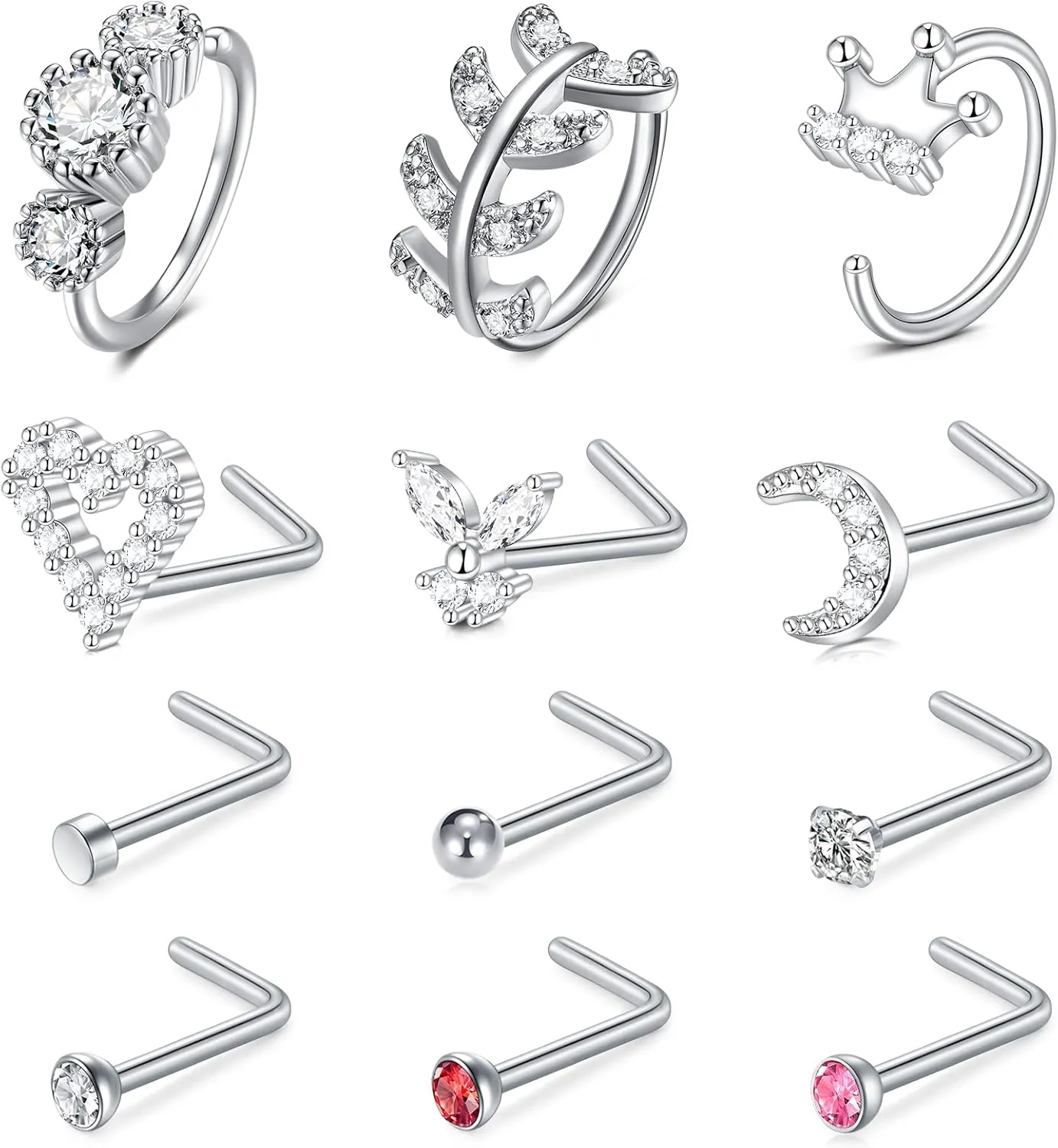 TOKRING 18G 20G 22G Nose Rings Hoops Nose Rings Studs for Nose Piercings Surgical Steel Nose Piercing jewelry for Women Men