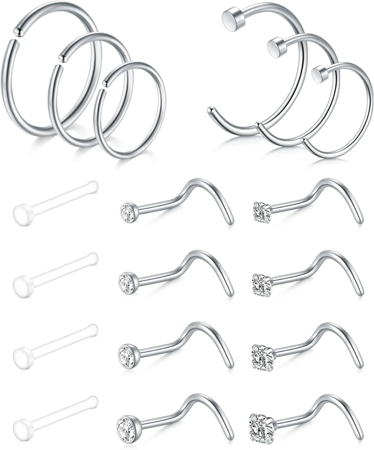 TOKRING 18G 20G 22G Nose Rings Hoops Nose Rings Studs for Nose Piercings Surgical Steel Nose Piercing jewelry for Women Men