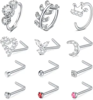 TOKRING 18G 20G 22G Nose Rings Hoops Nose Rings Studs for Nose Piercings Surgical Steel Nose Piercing jewelry for Women Men
