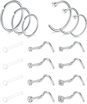 TOKRING 18G 20G 22G Nose Rings Hoops Nose Rings Studs for Nose Piercings Surgical Steel Nose Piercing jewelry for Women Men
