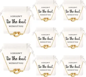 Tondiamo 8 Sets Bridesmaids Proposal Gifts Bridesmaids Pendant Necklace and Linen Cotton Small Drawstring Bags I Couldn't Tie the Knot Without You Jewelry Gifts for Wedding Bridal Party Favors
