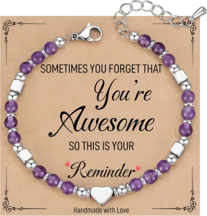 TONY & SANDY Tiny Beaded Bracelets for Women, Sometimes You Forget You're Awesome, Unique Gifts for Women, Mom, Daughter, Wife, Coworkers, Best Friend, Bestie, Granddaughter