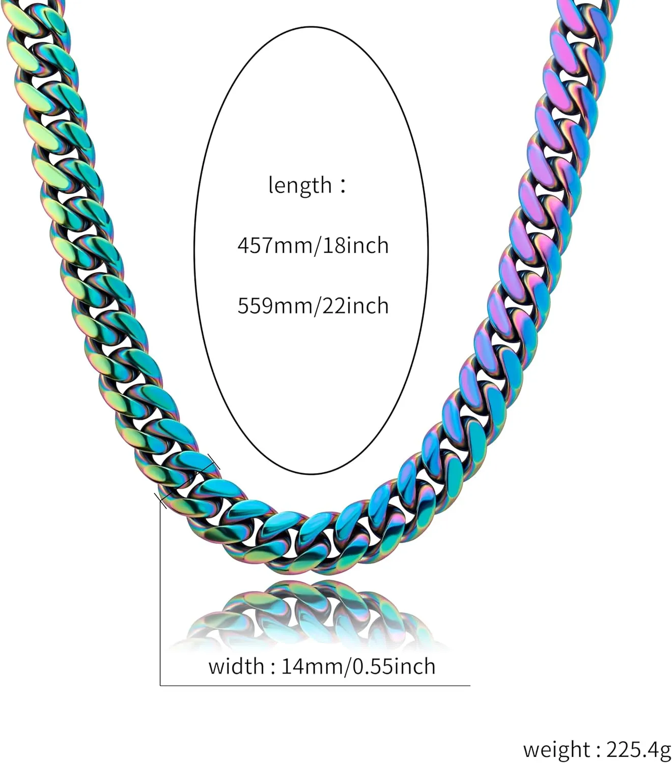 TOPGRILLZ Colorful Cuban Link Necklace 10,14mm Stainless Steel Solid Rainbow Gold Silver Hip Hop Miami Cuban Chunky Thick Chain Necklace For Men Women