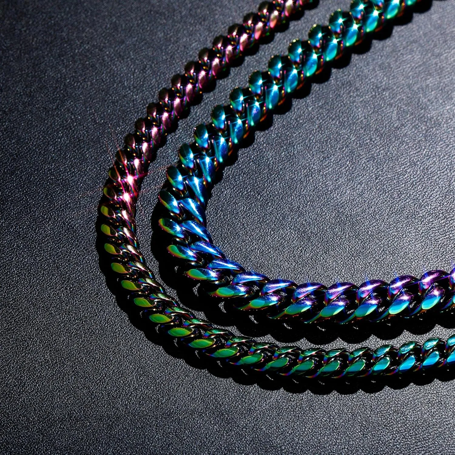 TOPGRILLZ Colorful Cuban Link Necklace 10,14mm Stainless Steel Solid Rainbow Gold Silver Hip Hop Miami Cuban Chunky Thick Chain Necklace For Men Women