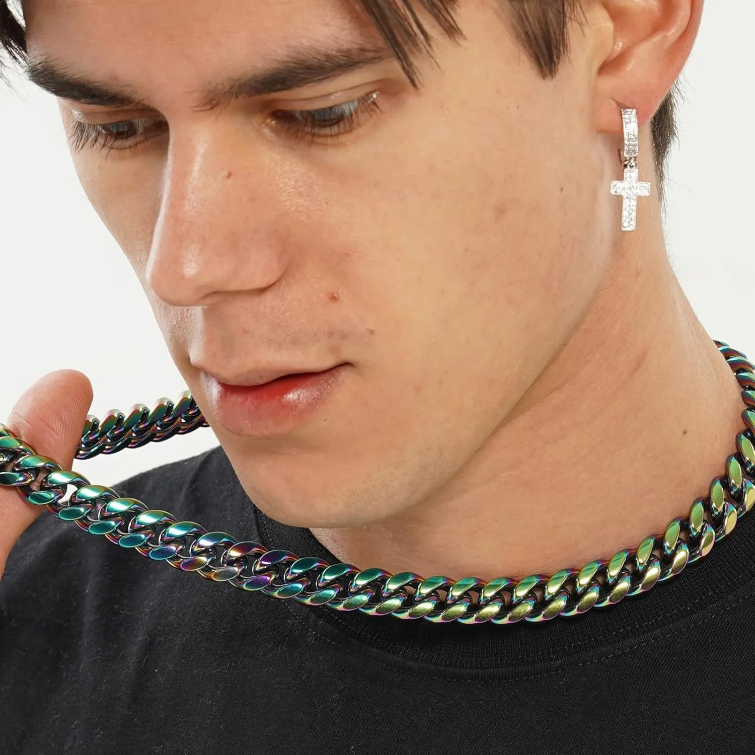 TOPGRILLZ Colorful Cuban Link Necklace 10,14mm Stainless Steel Solid Rainbow Gold Silver Hip Hop Miami Cuban Chunky Thick Chain Necklace For Men Women
