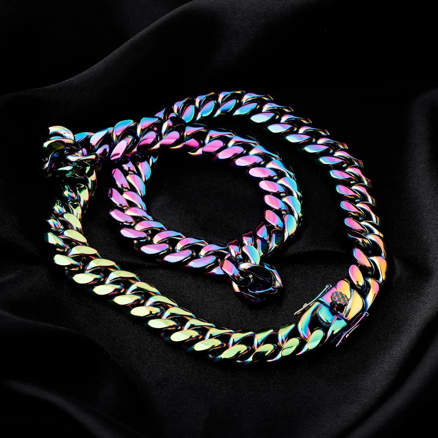 TOPGRILLZ Colorful Cuban Link Necklace 10,14mm Stainless Steel Solid Rainbow Gold Silver Hip Hop Miami Cuban Chunky Thick Chain Necklace For Men Women
