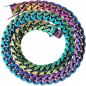 TOPGRILLZ Colorful Cuban Link Necklace 10,14mm Stainless Steel Solid Rainbow Gold Silver Hip Hop Miami Cuban Chunky Thick Chain Necklace For Men Women