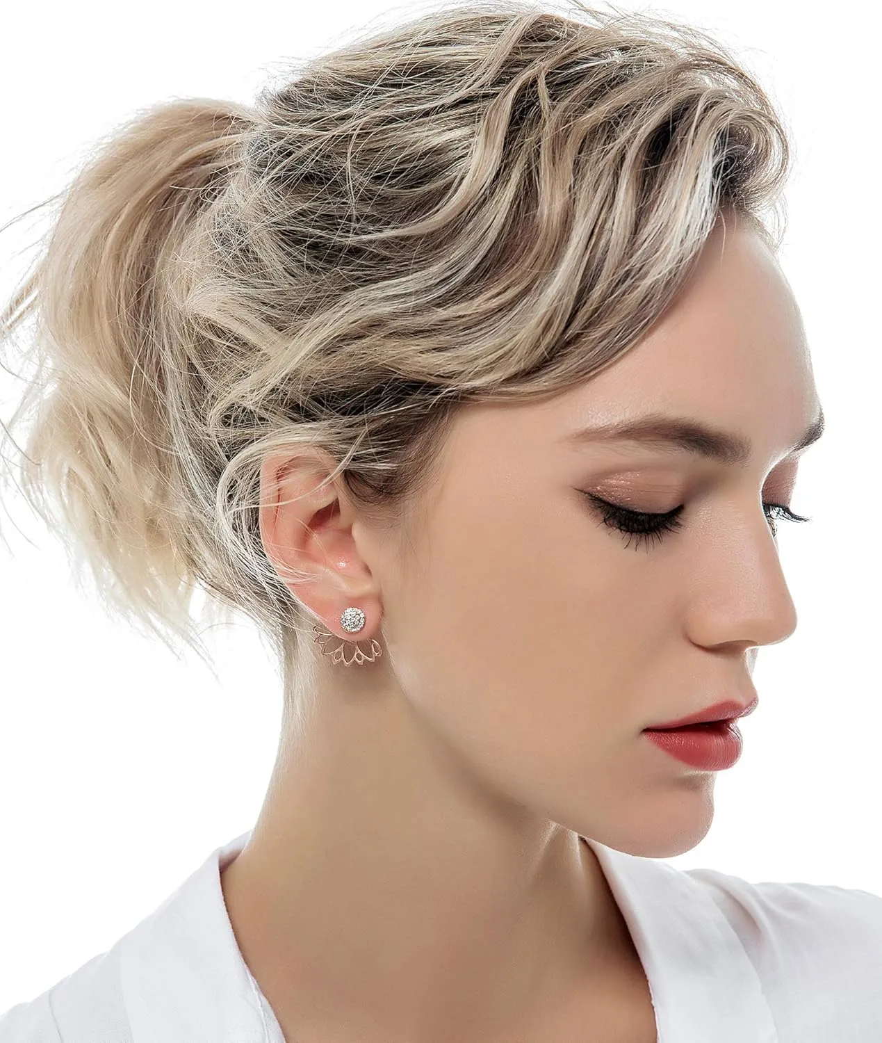 Tornito 6-12 Pairs Lotus Flower Earring Studs Chic CZ Earrings Jackets For Women Silver Rose Gold Tone