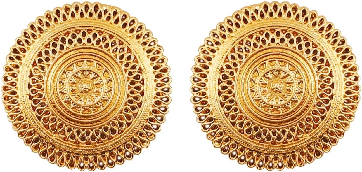 Touchstone "Tribal Bohemian Chic" Indian Bollywood Artistic Fringes Motif Designer Jewelry Big Stud Earrings For Women In Antique Gold or Silver Tone.
