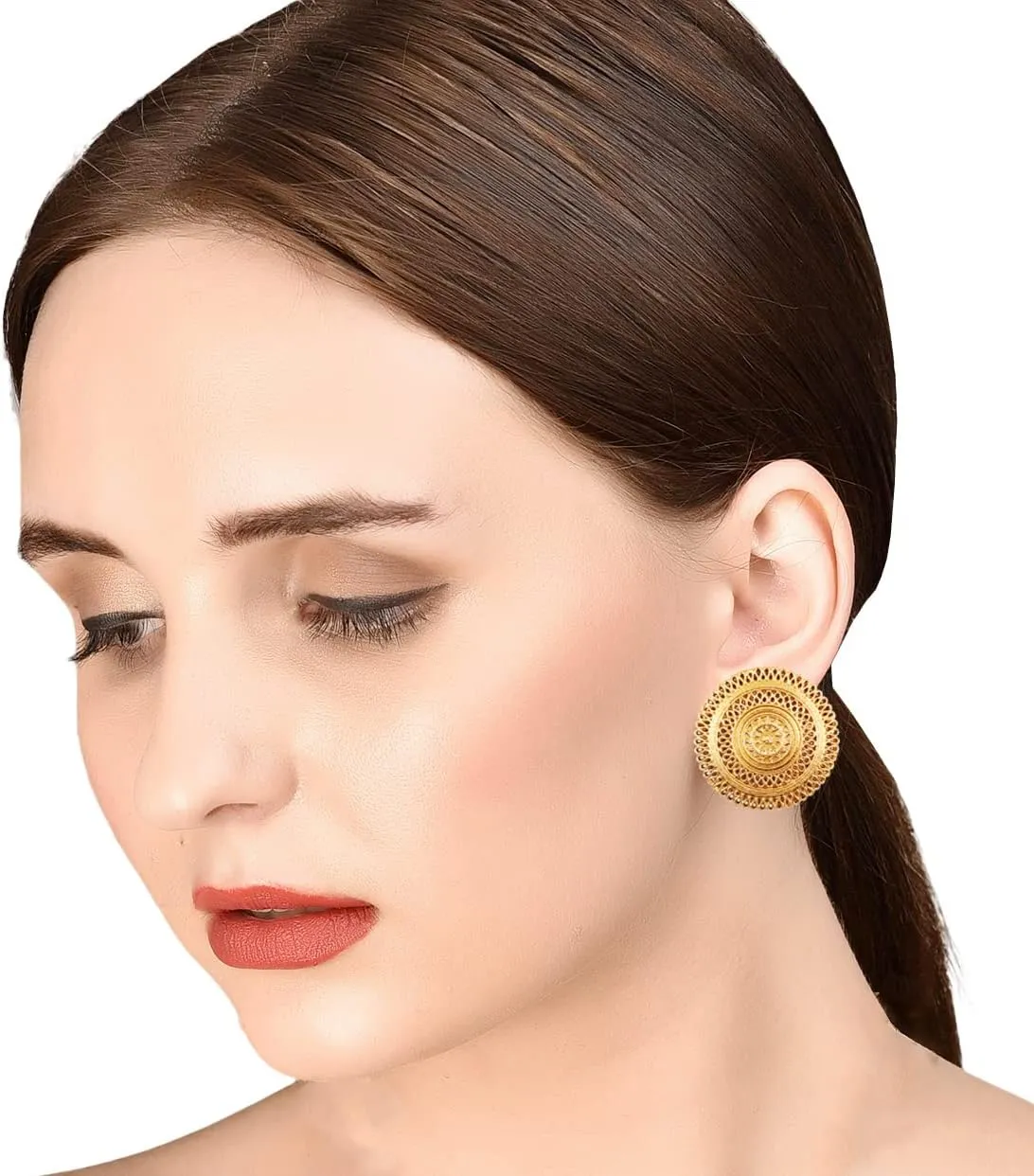 Touchstone "Tribal Bohemian Chic" Indian Bollywood Artistic Fringes Motif Designer Jewelry Big Stud Earrings For Women In Antique Gold or Silver Tone.