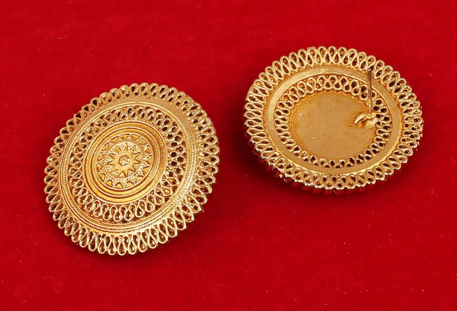 Touchstone "Tribal Bohemian Chic" Indian Bollywood Artistic Fringes Motif Designer Jewelry Big Stud Earrings For Women In Antique Gold or Silver Tone.