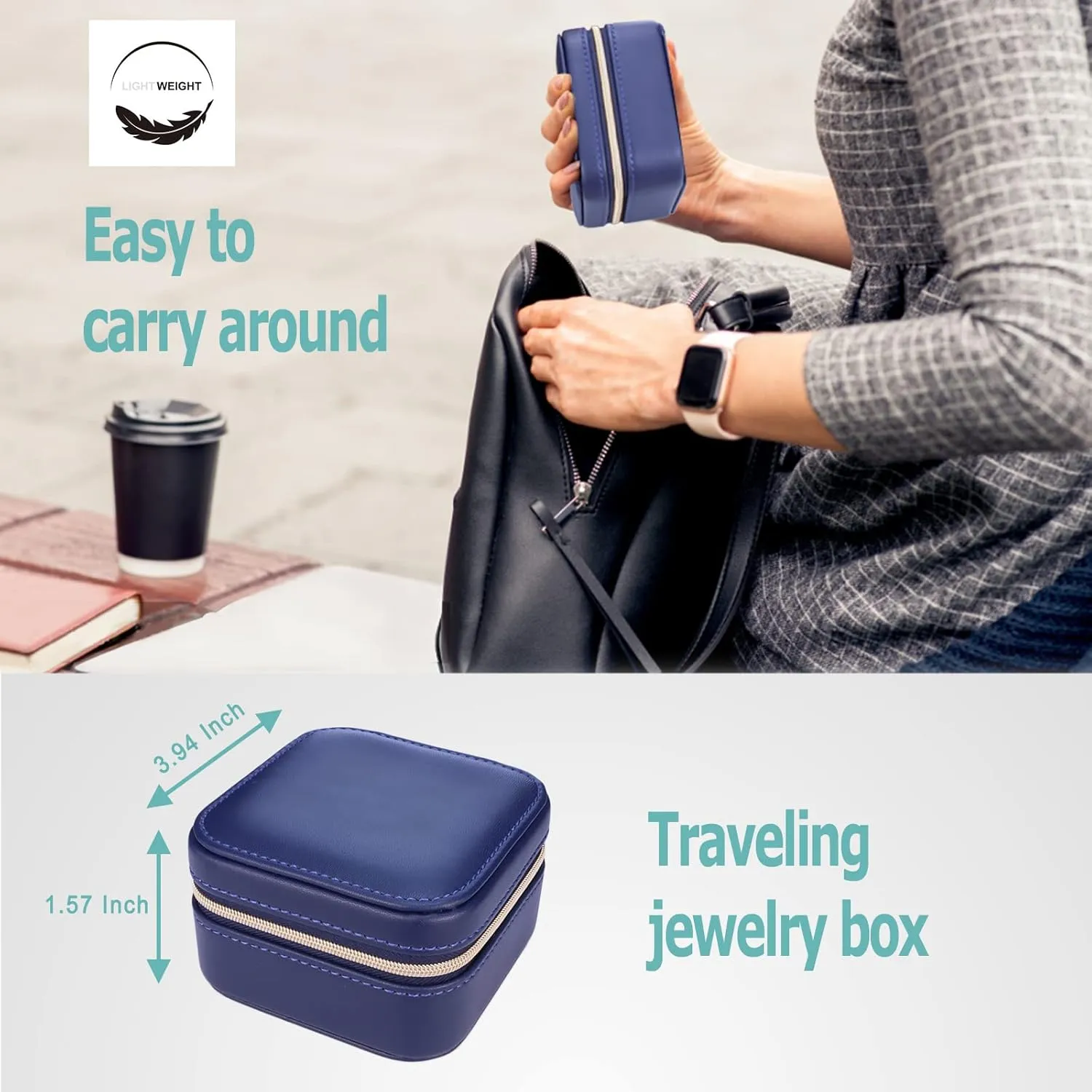 Travel Small Portable Mini Jewelry Case for collection Rings Necklaces Earrings and Lipstick Blue