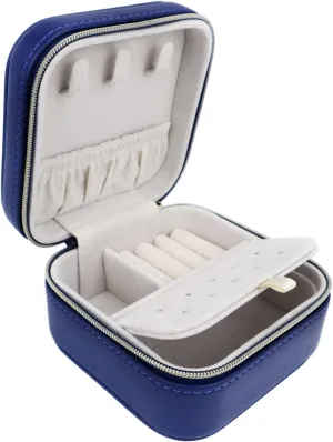 Travel Small Portable Mini Jewelry Case for collection Rings Necklaces Earrings and Lipstick Blue